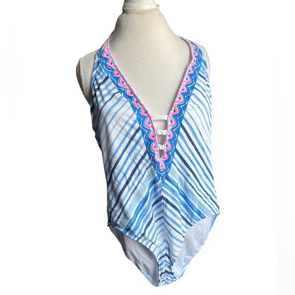 Lilly Pulitzer Loraline one piece swimsuit Seaside Vibe 16 NWT Bathing Suit Swim - Picture 2 of 13